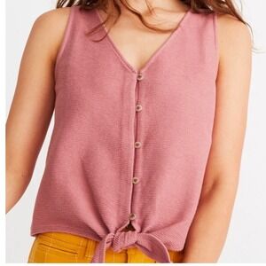 TEXTURE & THREAD Madewell Rose Pink Ribbed Button Front Tie Front Tank Top XL